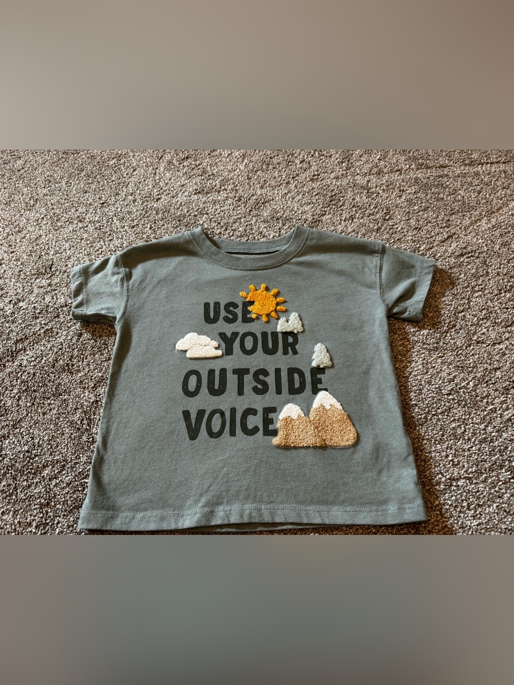 Carter’s Sage Green “Use your outside voice” 4T t-shirt 3D fuzzy Toddler Boy